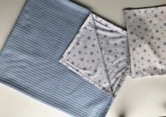 Mavi Örgü Mavi Yıldızlar Poplin Çift Katlı Pike ve Yastık Kılıfı Set