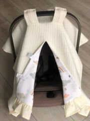 Krem Örgü Soft Gökkuşak Müslin Krem Poplin Fırfır Krem Dantelli Çift Yönlü Puset Örtüsü