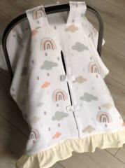 Krem Örgü Soft Gökkuşak Müslin Krem Poplin Fırfır Krem Dantelli Çift Yönlü Puset Örtüsü