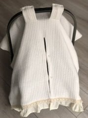 Krem Örgü Soft Gökkuşak Müslin Krem Poplin Fırfır Krem Dantelli Çift Yönlü Puset Örtüsü
