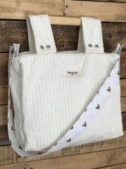 Krem Örgü Gold Mickey Poplin Anne-Bebek Bakım Çantası