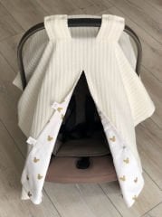 Krem Örgü Gold Mickey Desenli Çift Yönlü Kullanımlı Puset Örtüsü