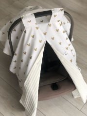 Krem Örgü Gold Mickey Desenli Çift Yönlü Kullanımlı Puset Örtüsü