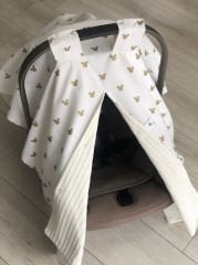 Krem Örgü Gold Mickey Desenli Çift Yönlü Kullanımlı Puset Örtüsü