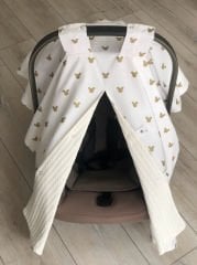 Krem Örgü Gold Mickey Desenli Çift Yönlü Kullanımlı Puset Örtüsü