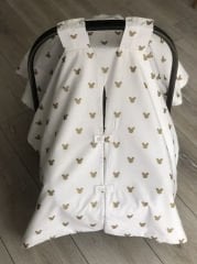 Krem Örgü Gold Mickey Desenli Çift Yönlü Kullanımlı Puset Örtüsü