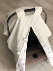 Krem Örgü Gold Mickey Desenli Çift Yönlü Kullanımlı Puset Örtüsü