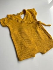 Kruvaze Yaka Hardal Renk Müslin Tulum