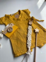 Kruvaze Yaka Hardal Renk Müslin Tulum