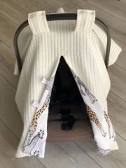 Krem Örgü Zürafa Desenli Çift Yönlü Kullanımlı Puset Örtüsü