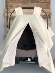 Bej Örgü Bej Poplin Çift Yönlü Puset Örtüsü