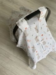 Tavşan Desenli Tek Katlı Müslin Puset Örtüsü ve Minder Seti