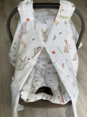 Tavşan Desenli Tek Katlı Müslin Puset Örtüsü ve Minder Seti