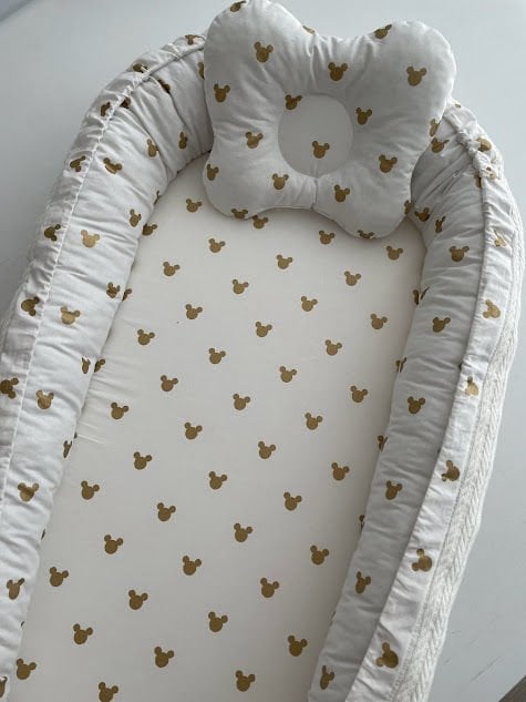 Gold Mickey Krem Örgü Çift Yönlü Babynest