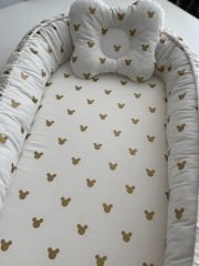 Gold Mickey Krem Örgü Çift Yönlü Babynest