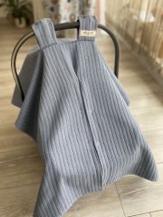 Denim Mavi Örgü Pike Puset Örtüsü