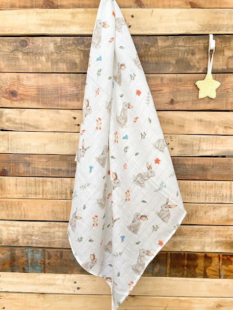 Tavşan Desenli Müslin Örtü