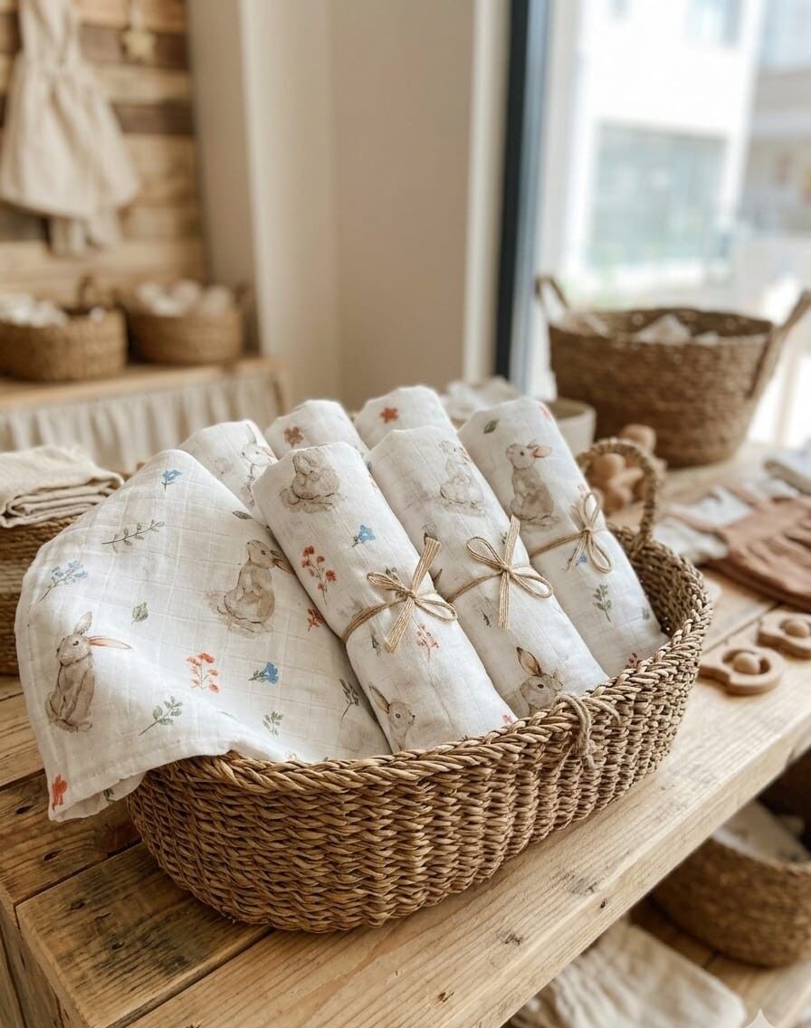 Tavşan Desenli Müslin Örtü