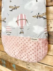 Pembe Uçaklı Balon Poplin Pembe Minky Uyku Tulumu