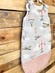 Pembe Uçaklı Balon Poplin Pembe Minky Uyku Tulumu