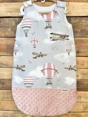 Pembe Uçaklı Balon Poplin Pembe Minky Uyku Tulumu