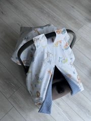 Denim Mavi Örgü Safari Poplin Çift Yönlü Puset Örtüsü