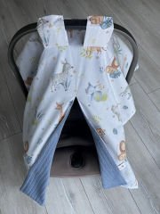 Denim Mavi Örgü Safari Poplin Çift Yönlü Puset Örtüsü