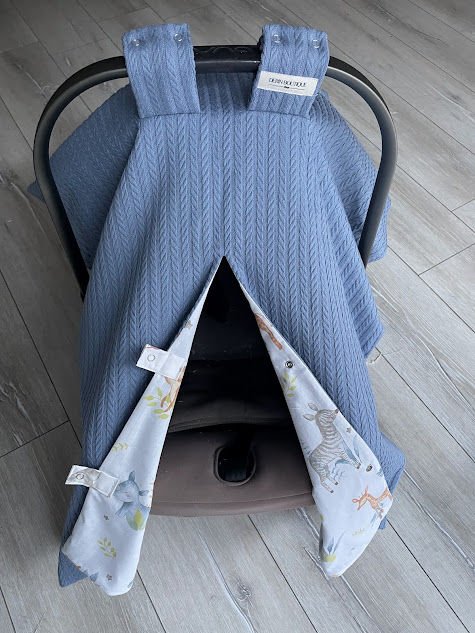 Denim Mavi Örgü Safari Poplin Çift Yönlü Puset Örtüsü