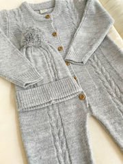 Gri Örgü Desenli Triko Tulum