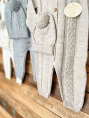 Gri Örgü Desenli Triko Tulum