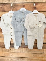 Krem Örgü Desenli Triko Tulum