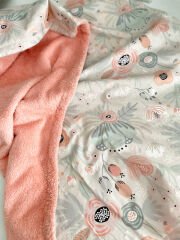 Çiçekler Poplin Somon Welsoft Battaniye & Yastık Seti