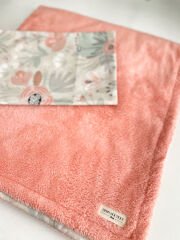 Çiçekler Poplin Somon Welsoft Battaniye & Yastık Seti