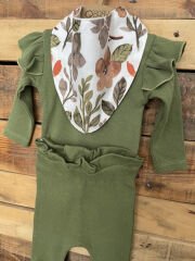 Haki Gots Sertifikalı %100 Organik Pamuk Fırfırlı Sweatshirt Ve Pantolon Takım