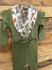 Haki Gots Sertifikalı %100 Organik Pamuk Fırfırlı Sweatshirt Ve Pantolon Takım