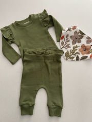 Haki Gots Sertifikalı %100 Organik Pamuk Fırfırlı Sweatshirt Ve Pantolon Takım