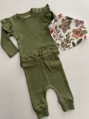 Haki Gots Sertifikalı %100 Organik Pamuk Fırfırlı Sweatshirt Ve Pantolon Takım