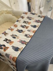 Denim Mavi Örgü Gözlüklü Ayılar Poplin Pike