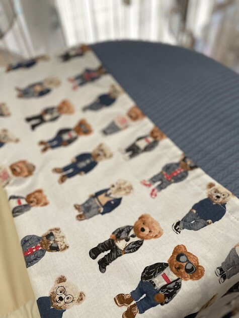 Denim Mavi Örgü Gözlüklü Ayılar Poplin Pike