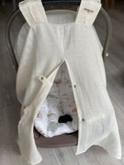 Krem Müslin Tek Katılı Puset Örtüsü & Soft Gökkuşak Desenli Müslin Puset Minder Seti