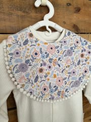 Floral Bird Önlük Beyaz Ponponlu