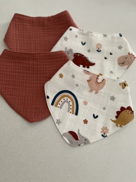 Dinozor Müslin & Multi Müslin Pazen 4 Lü Önlük Seti