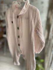 Pudra Müslin Uzun Kollu Fırfır Yakalı Tulum