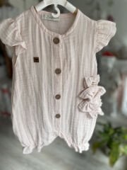 Pudra Müslin Fırfırlı Bantlı Tulum