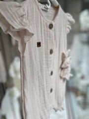 Pudra Müslin Fırfırlı Bantlı Tulum