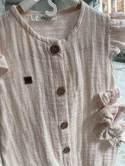 Pudra Müslin Fırfırlı Bantlı Tulum