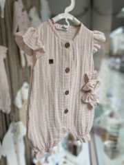 Pudra Müslin Fırfırlı Bantlı Tulum