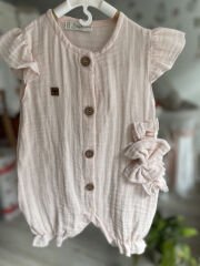 Pudra Müslin Fırfırlı Bantlı Tulum