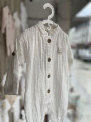 Beyaz Müslin Uzun Kollu Yakalı Tulum