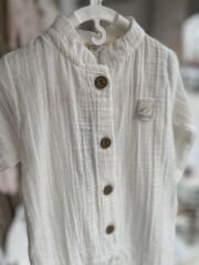 Beyaz Müslin Uzun Kollu Yakalı Tulum